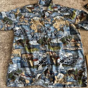 David Carey Originals Alaska Map Print Men’s Short Sleeve Button Up Size XL